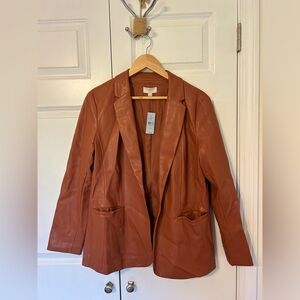 Vinyl blazer, loft, size large, petite, peachy color, NWT